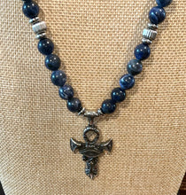 Sodalite Ankh Necklace with Eye of Ra Pendant