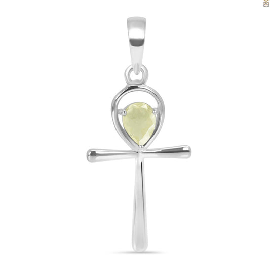 Libyan Desert Glass Sterling Silver Ankh Pendant