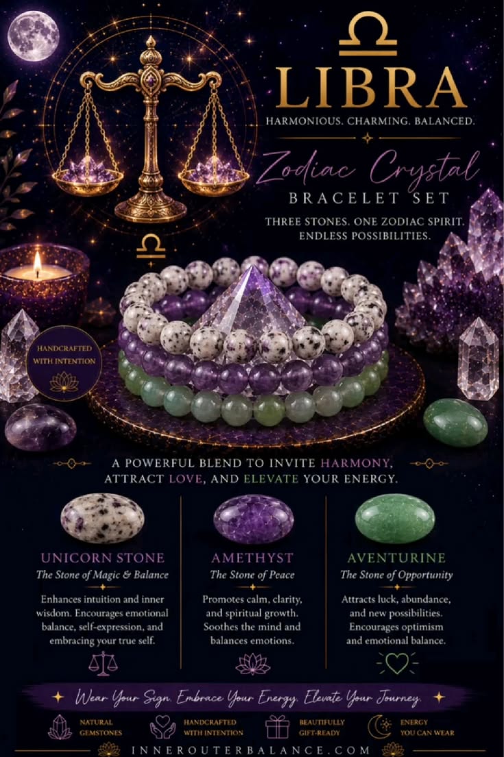 Libra Zodiac Crystal Bracelet Set | Best Crystals for Harmony, Love & Emotional Balance