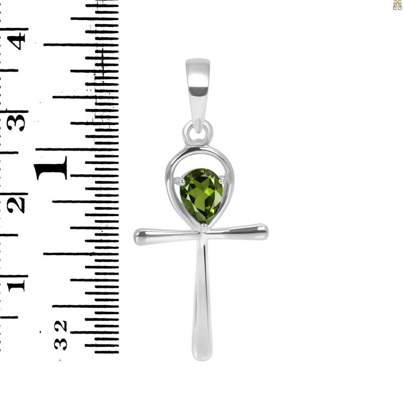 Moldavite Sterling Silver Ankh Pendant