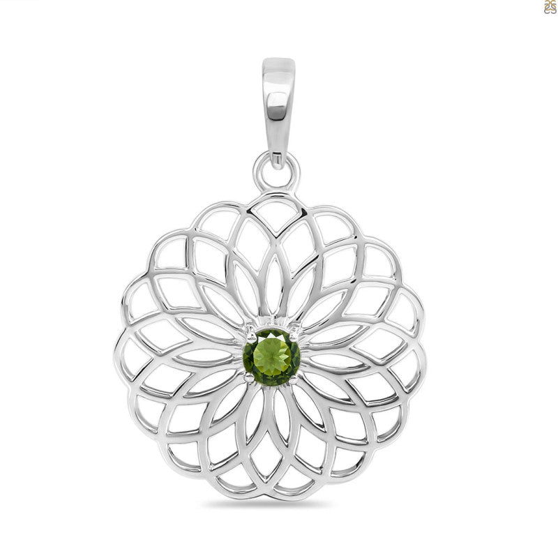 Moldavite Sterling Silver Flower of Life  Pendant