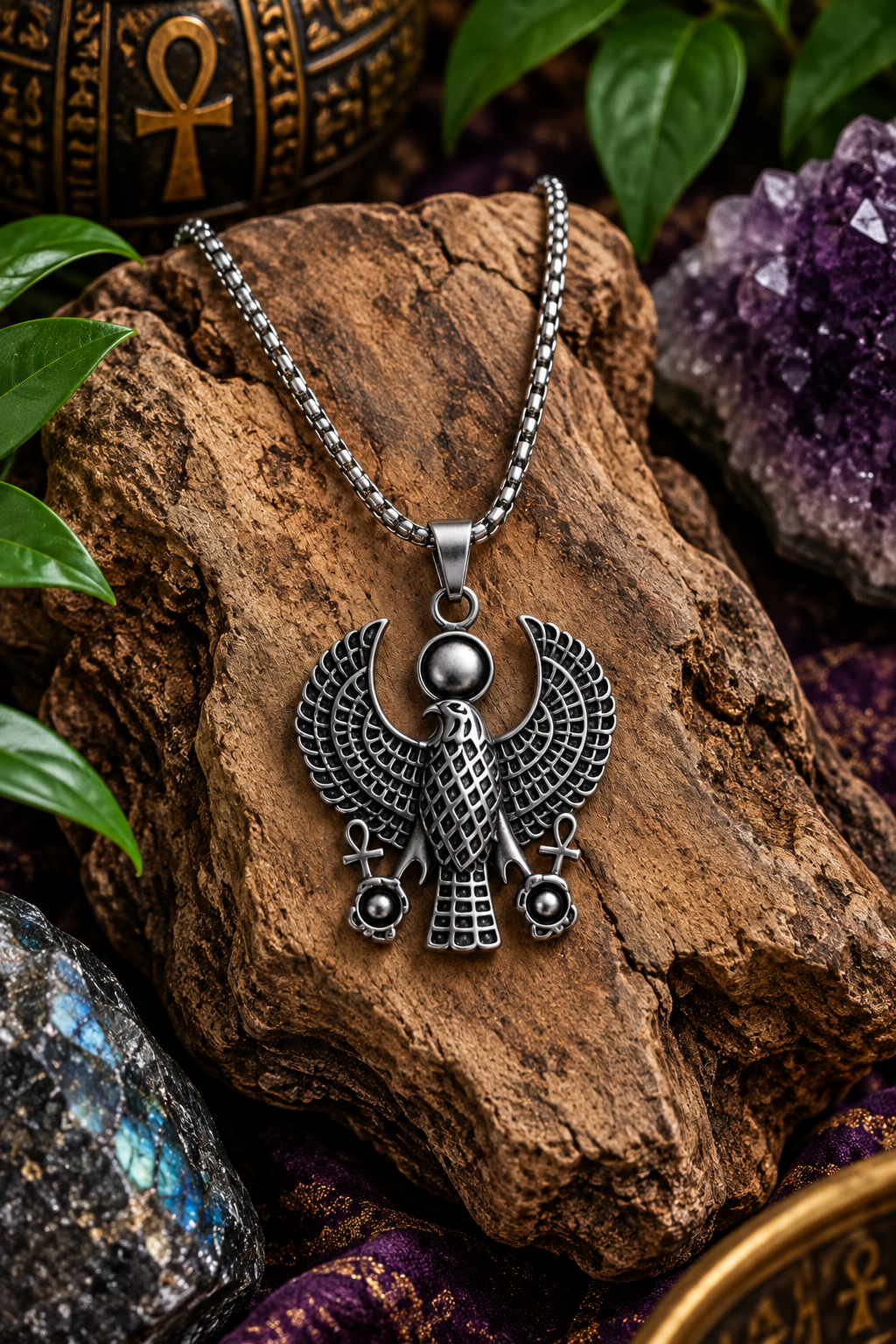 Stainless Steel Heru Falcon Necklace | 20" Chain