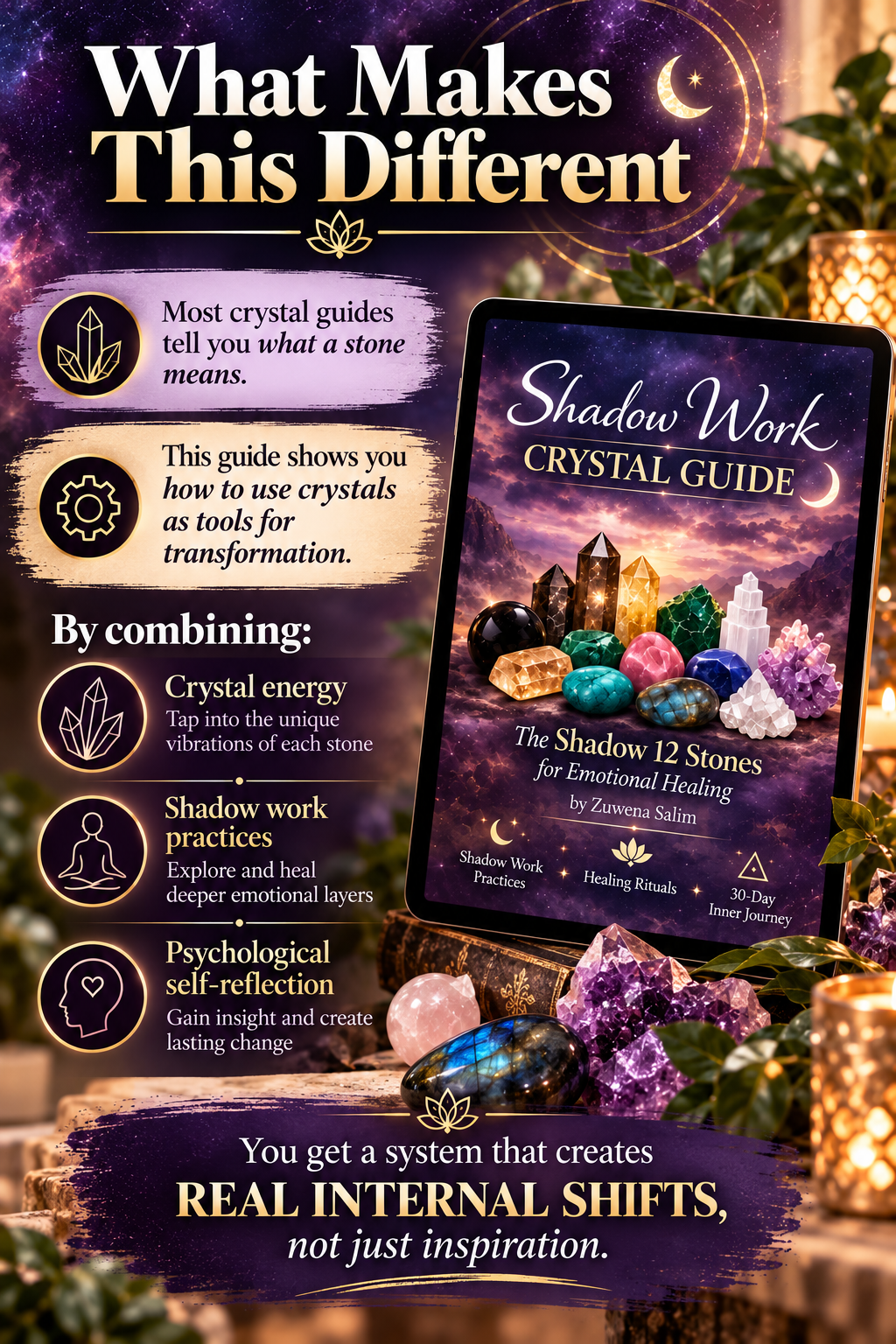 What makes this shadow work crystal guide different than other books and guides.