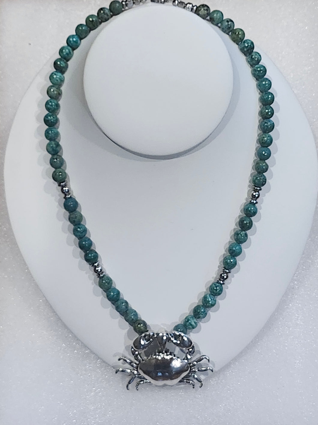 Chrysocolla Beaded Necklace with Cancer Crab Pendant
