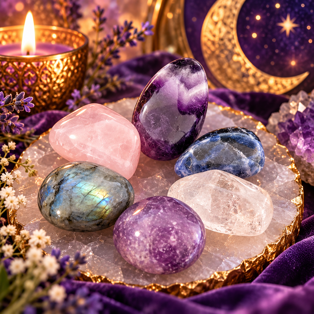 Sacred Sleep Crystal Set | 6 Tumbled Crystals for Dream Work, Relaxation & Restful Sleep