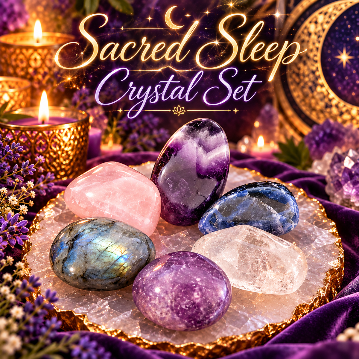 Sacred Sleep Crystal Set | 6 Tumbled Crystals for Dream Work, Relaxation & Restful Sleep