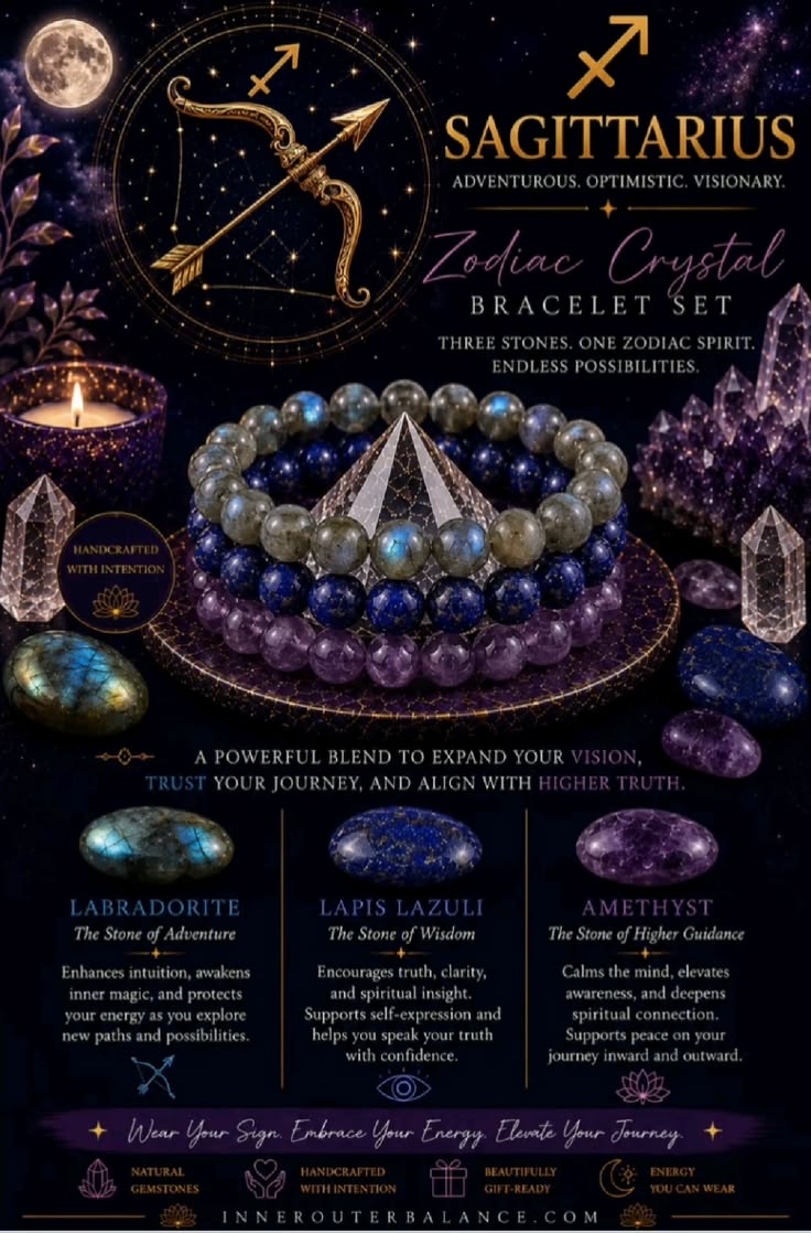 Sagittarius Zodiac Crystal Bracelet Set | Best Crystals for Wisdom, Adventure & Spiritual Growth