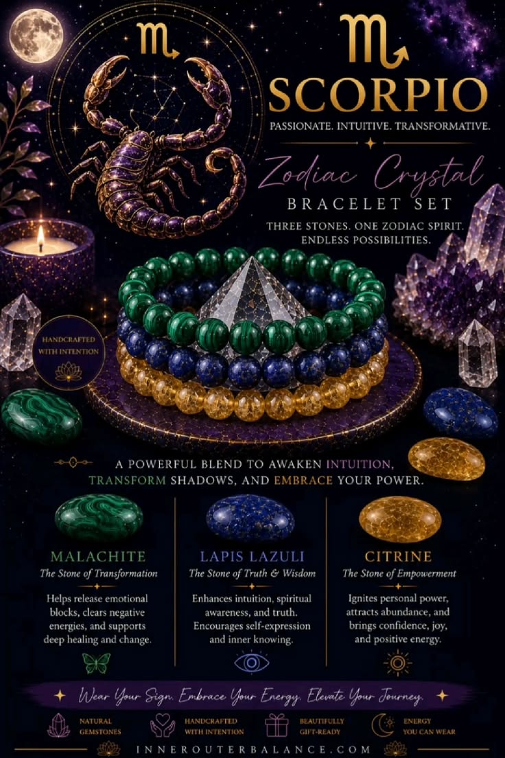 Scorpio Zodiac Crystal Bracelet Set | Best Crystals for Transformation, Protection & Personal Power