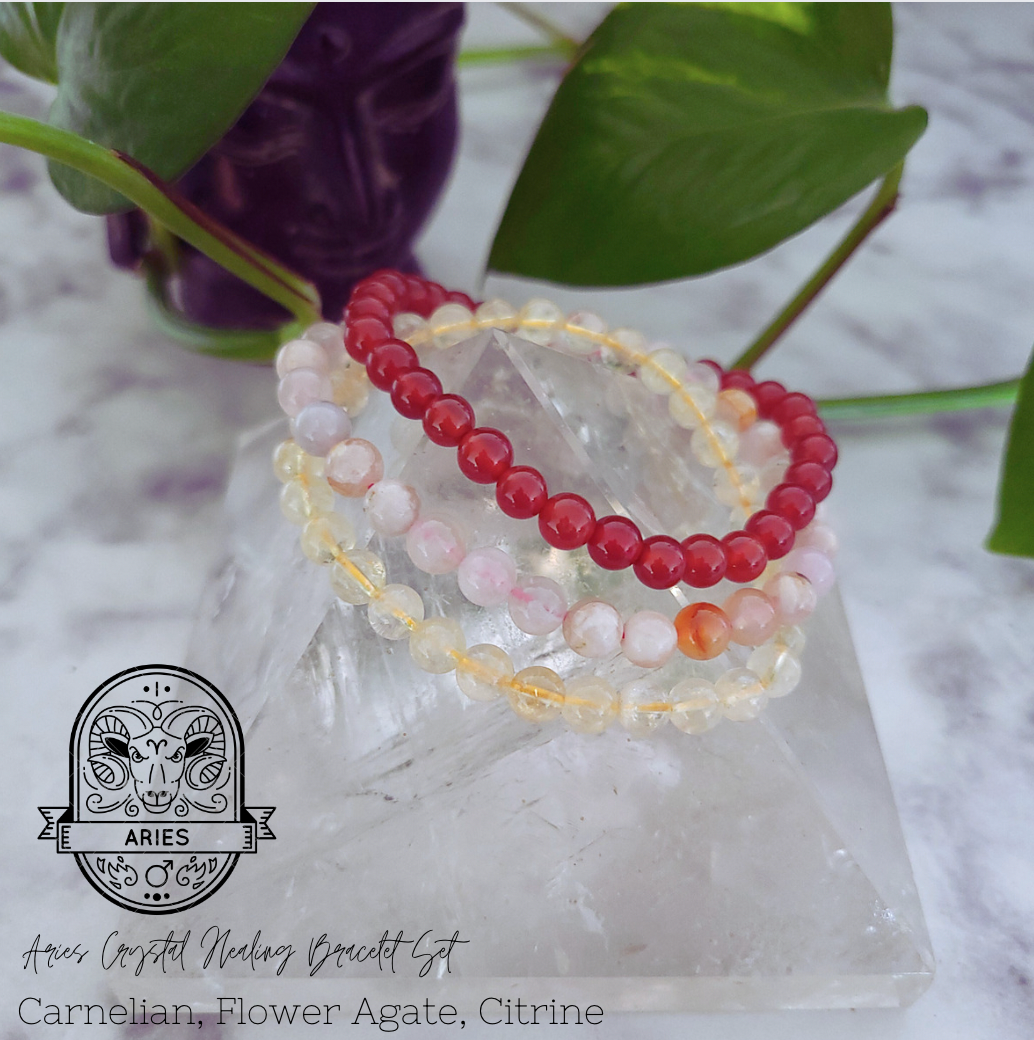 Aries Zodiac Crystal Bracelet Set | Best Crystals for Confidence, Courage & Motivation
