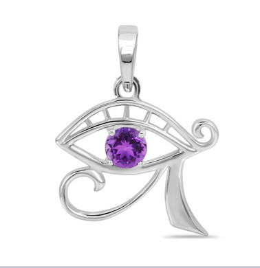 Amethyst Sterling Silver Eye of Heru (Horus) Pendant