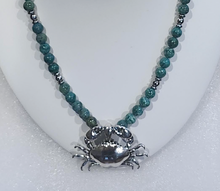 Chrysocolla Beaded Necklace with Cancer Crab Pendant