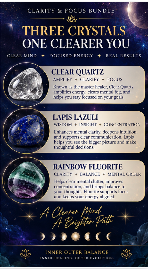 Clarity & Focus Bracelet Bundle | Mental Clarity, Concentration & Decision-Making Crystal Trio