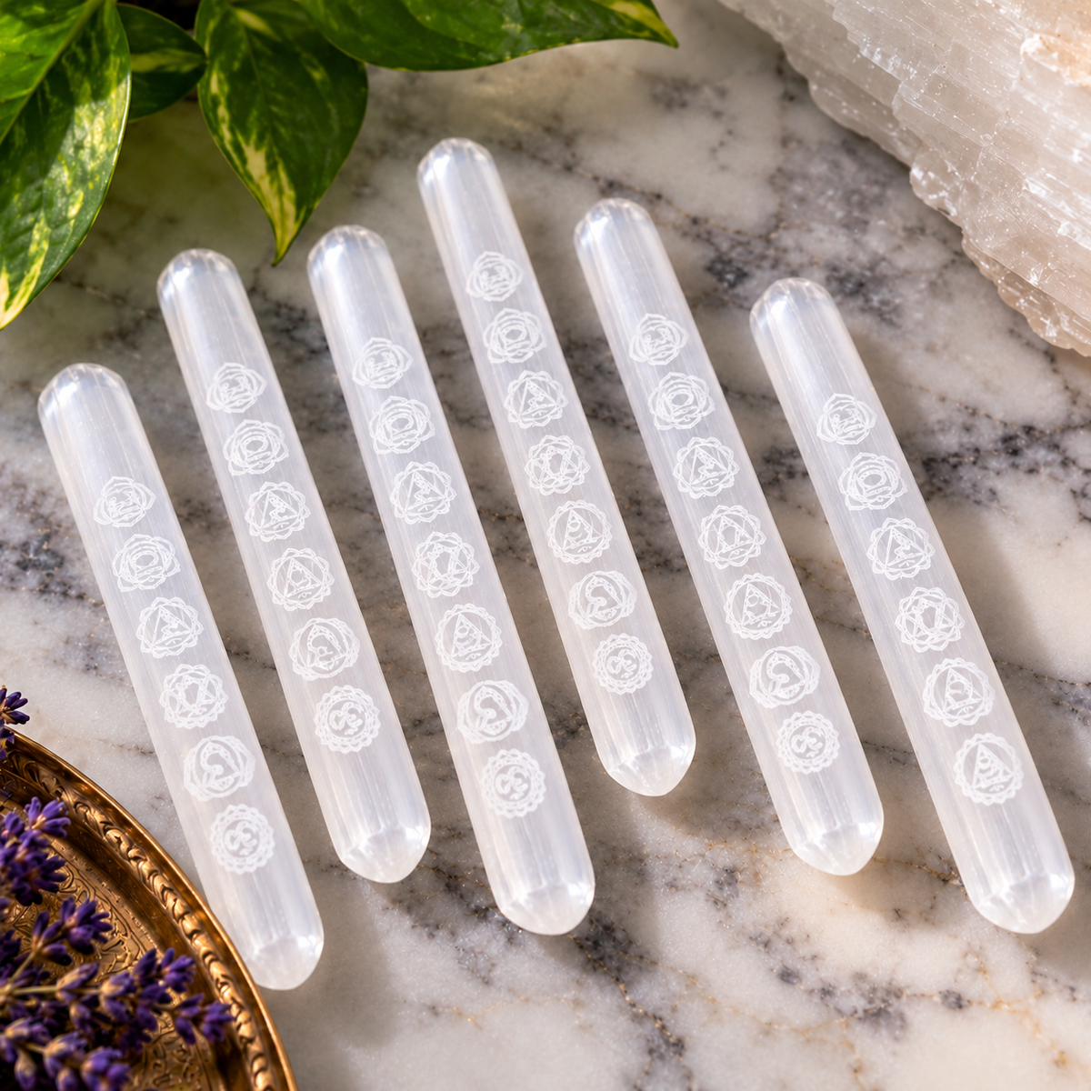 Selenite 7 Chakra Wand | Energy Cleansing & Crystal Healing
