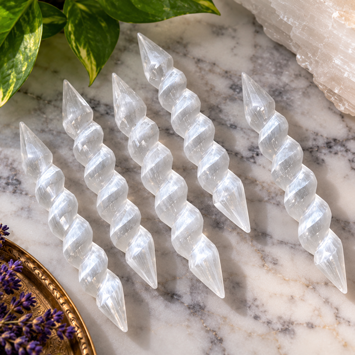Selenite Double Terminated Twisted Wand | Energy Cleansing & Crystal Healing