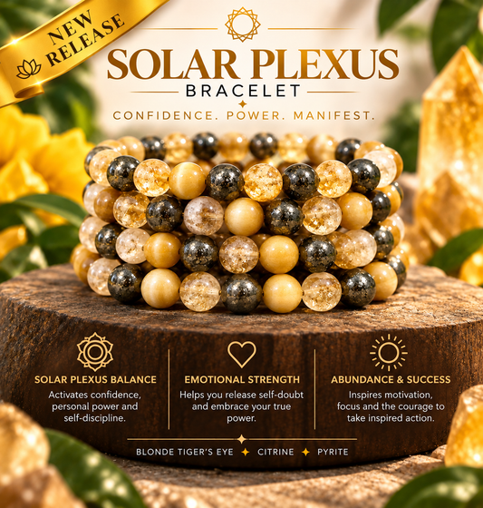 Solar Plexus Chakra Crystal Bracelet | 8mm Tiger’s Eye, Citrine & Pyrite