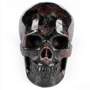 3.5" Hand Carved Russian Arfvedsonite with Garnet Skull