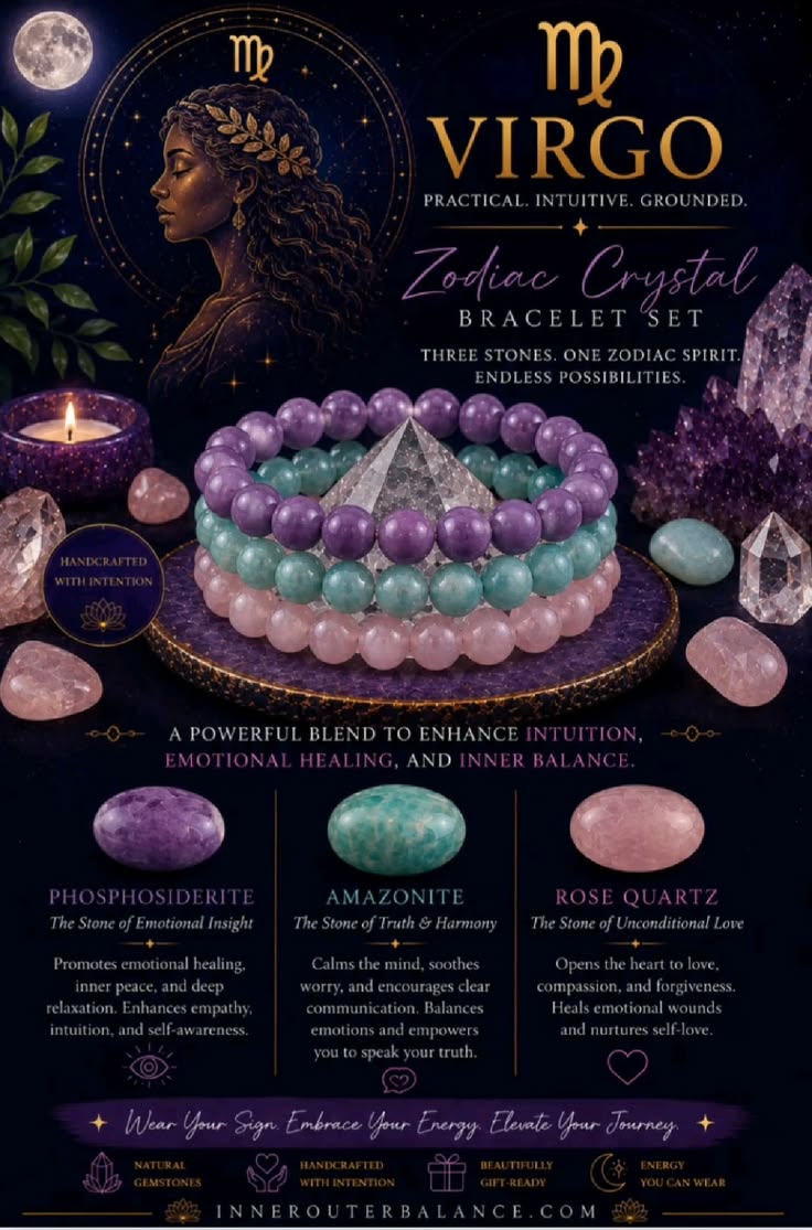 Virgo Zodiac Crystal Bracelet Set | Best Crystals for Balance, Self-Love & Overthinking
