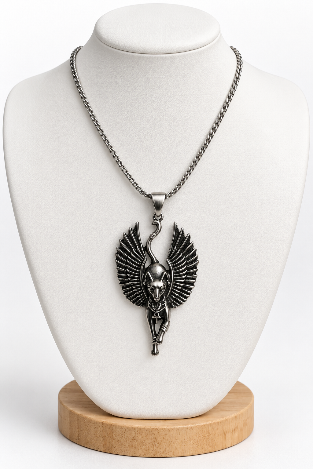 Winged Bastet Stainless Steel Necklace | 20" Chain