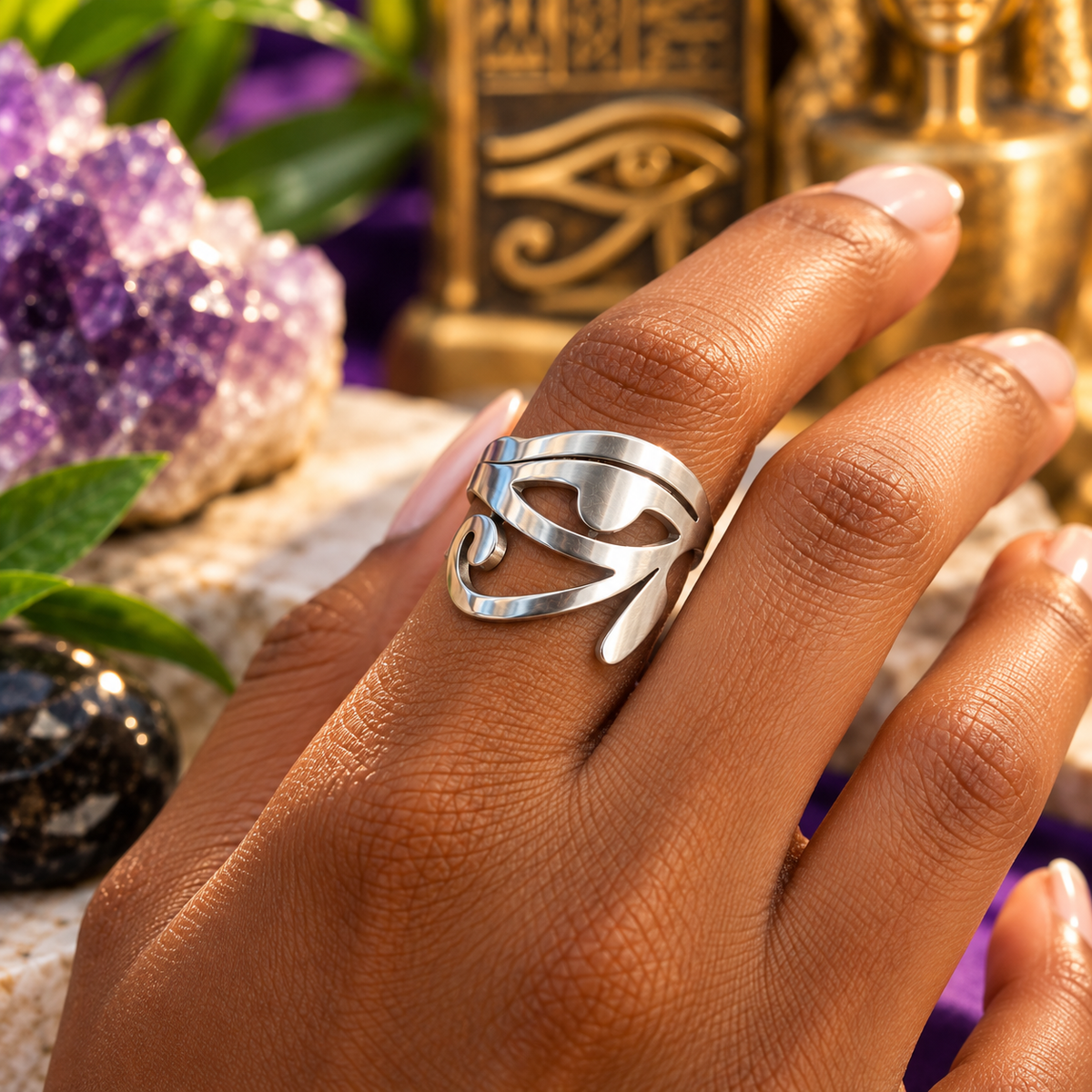 Eye of Ra Stainless Steel Adjustable Ring | Egyptian Protection Jewelry