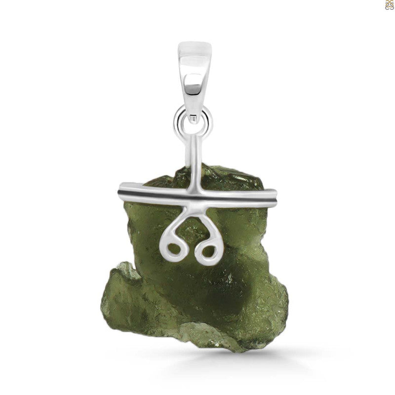 Rough Moldavite Sterling Silver Pendant