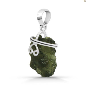 Rough Moldavite Sterling Silver Pendant