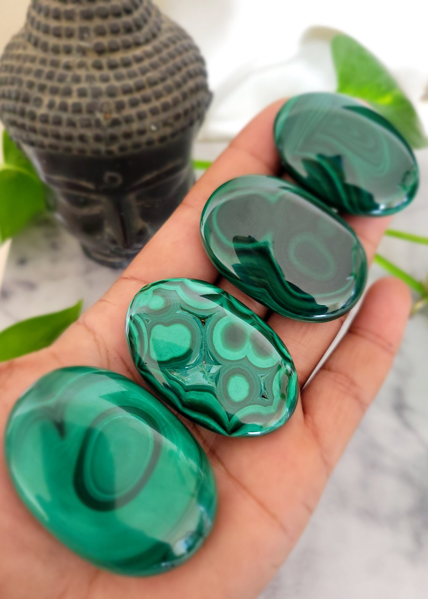 Beautiful Quality Genuine Malachite Palm Stones