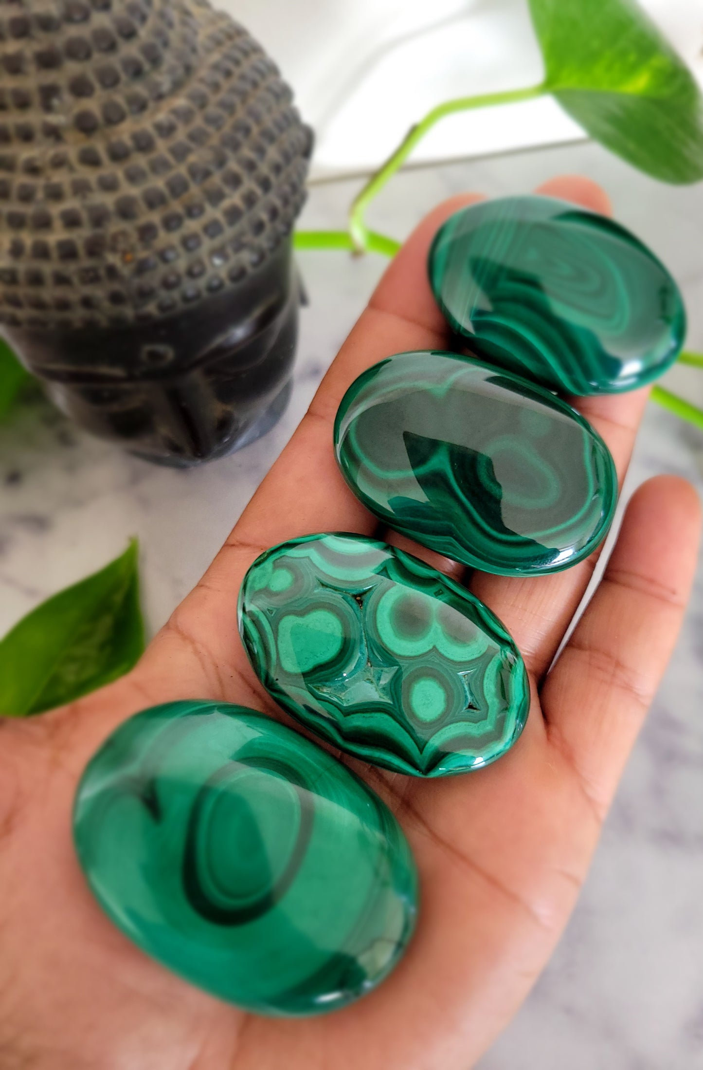 Beautiful Quality Genuine Malachite Palm Stones