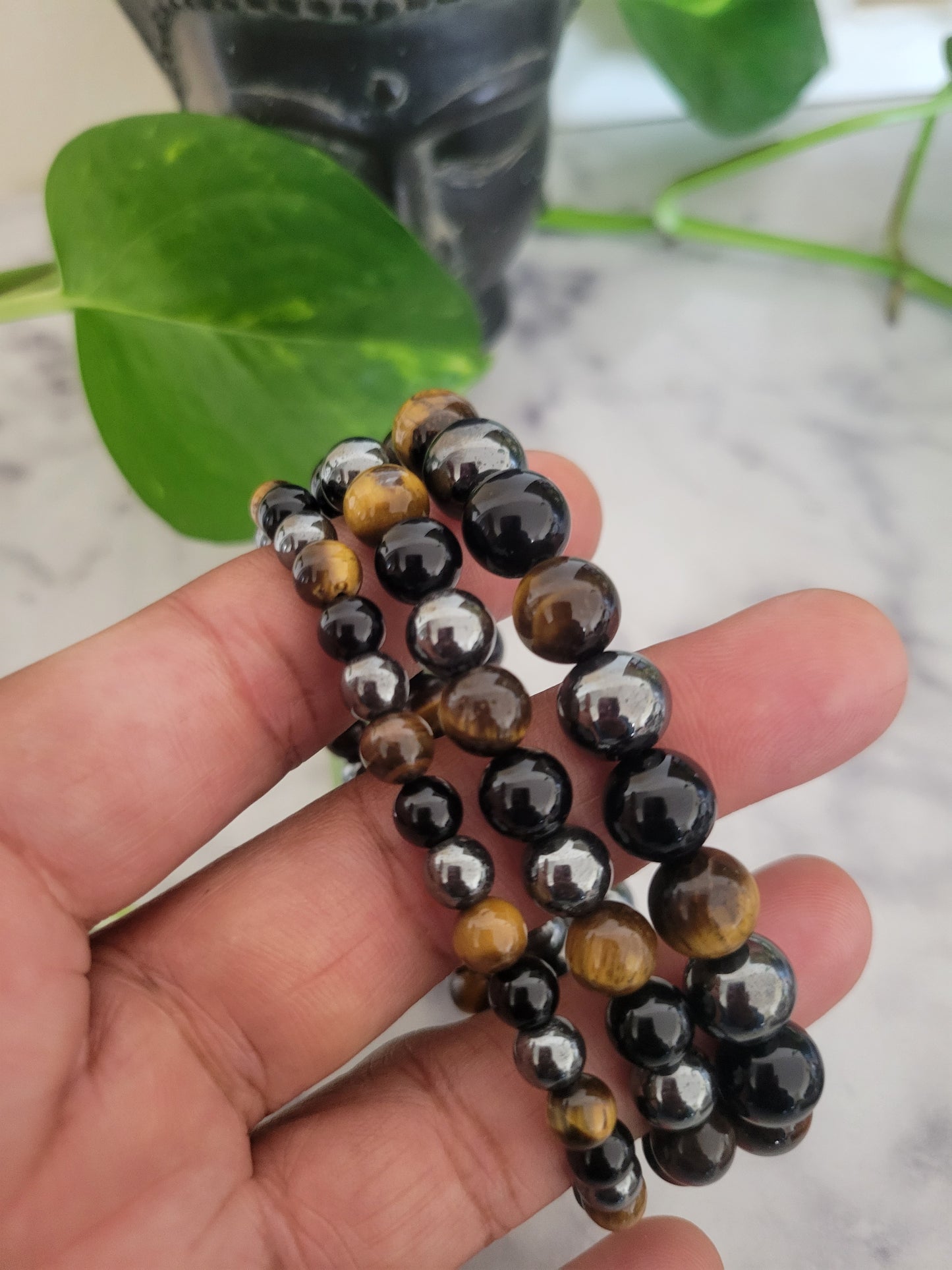 Triple Protection Bracelet – Tiger’s Eye, Hematite & Obsidian for Grounding, Energy Protection & Confidence