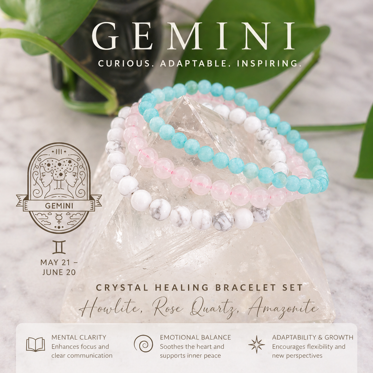 Gemini Zodiac Crystal Bracelet Set | Best Crystals for Communication, Balance & Creativity