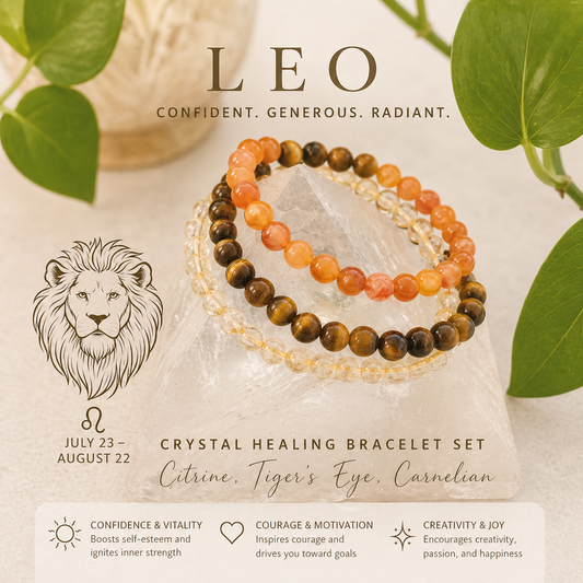 Leo Zodiac Crystal Bracelet Set | Best Crystals for Confidence, Leadership & Success