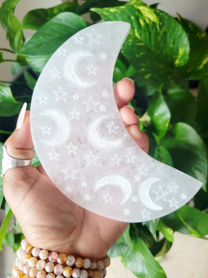Etched Selenite Moon