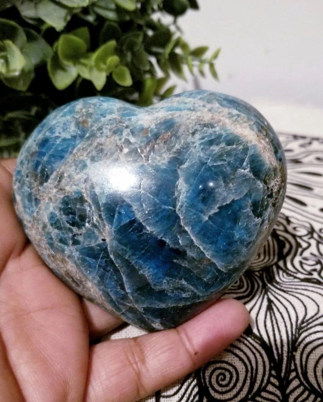 Large Blue Apatite Crystal Heart Madagascar 3.5