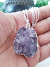 Raw Amethyst Cluster Pendant with Silver Plated Necklace