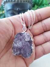 Raw Amethyst Cluster Pendant with Silver Plated Necklace