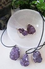 Raw Amethyst Cluster Pendant with Silver Plated Necklace