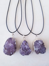 Raw Amethyst Cluster Pendant with Silver Plated Necklace