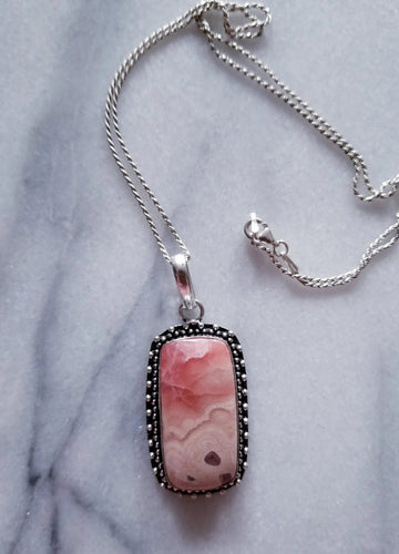Rhodochrosite Necklace with Sterling Silver Chain