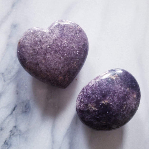 Lilac Lepidolite Crystal Heart & Palm Stone Set