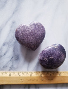 Lilac Lepidolite Crystal Heart & Palm Stone Set