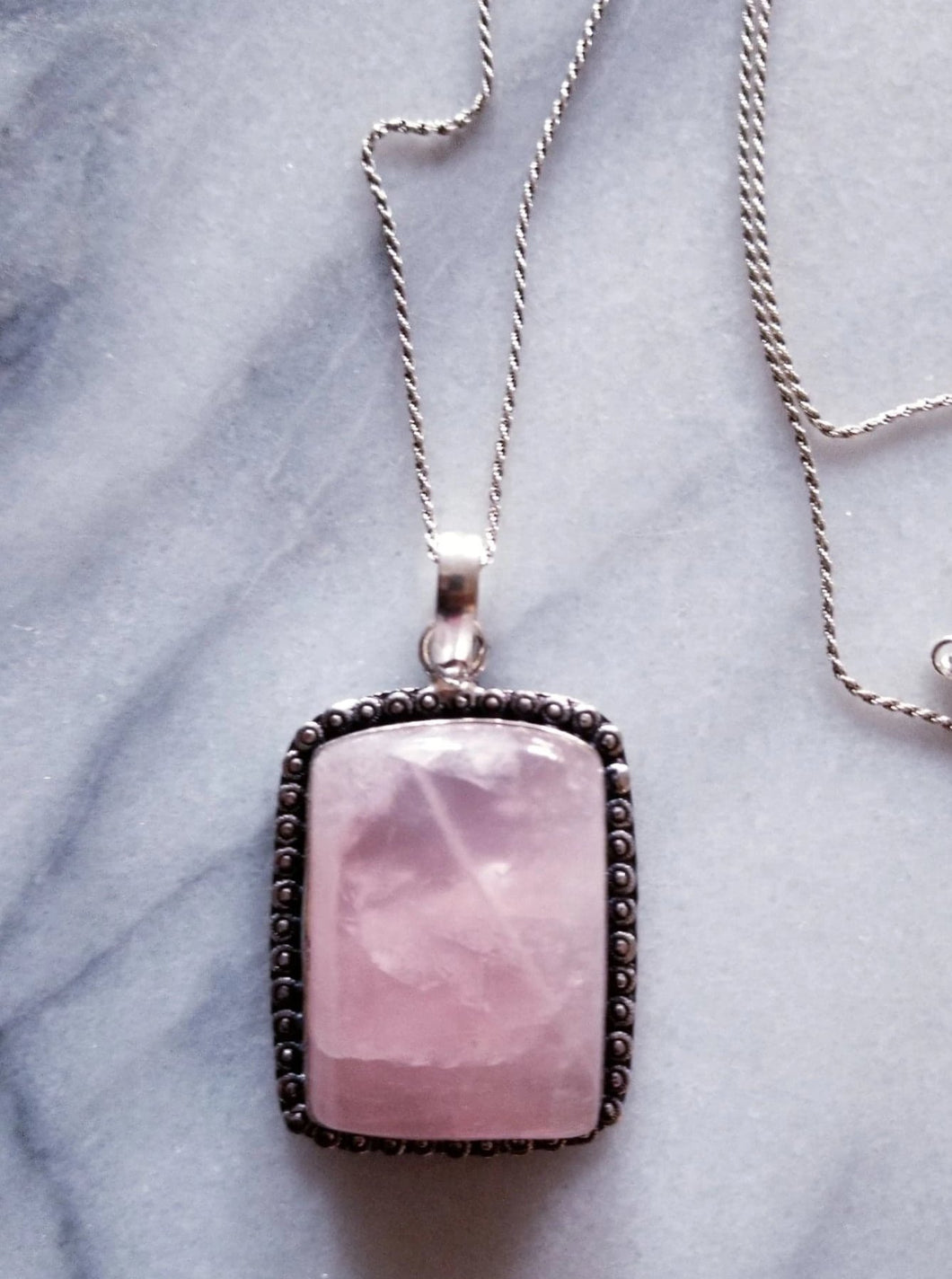 Rose Quartz Necklace with Sterling Silver Chain