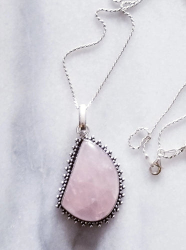 Rose Quartz Necklace with Sterling Silver Chain