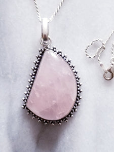 Rose Quartz Necklace with Sterling Silver Chain