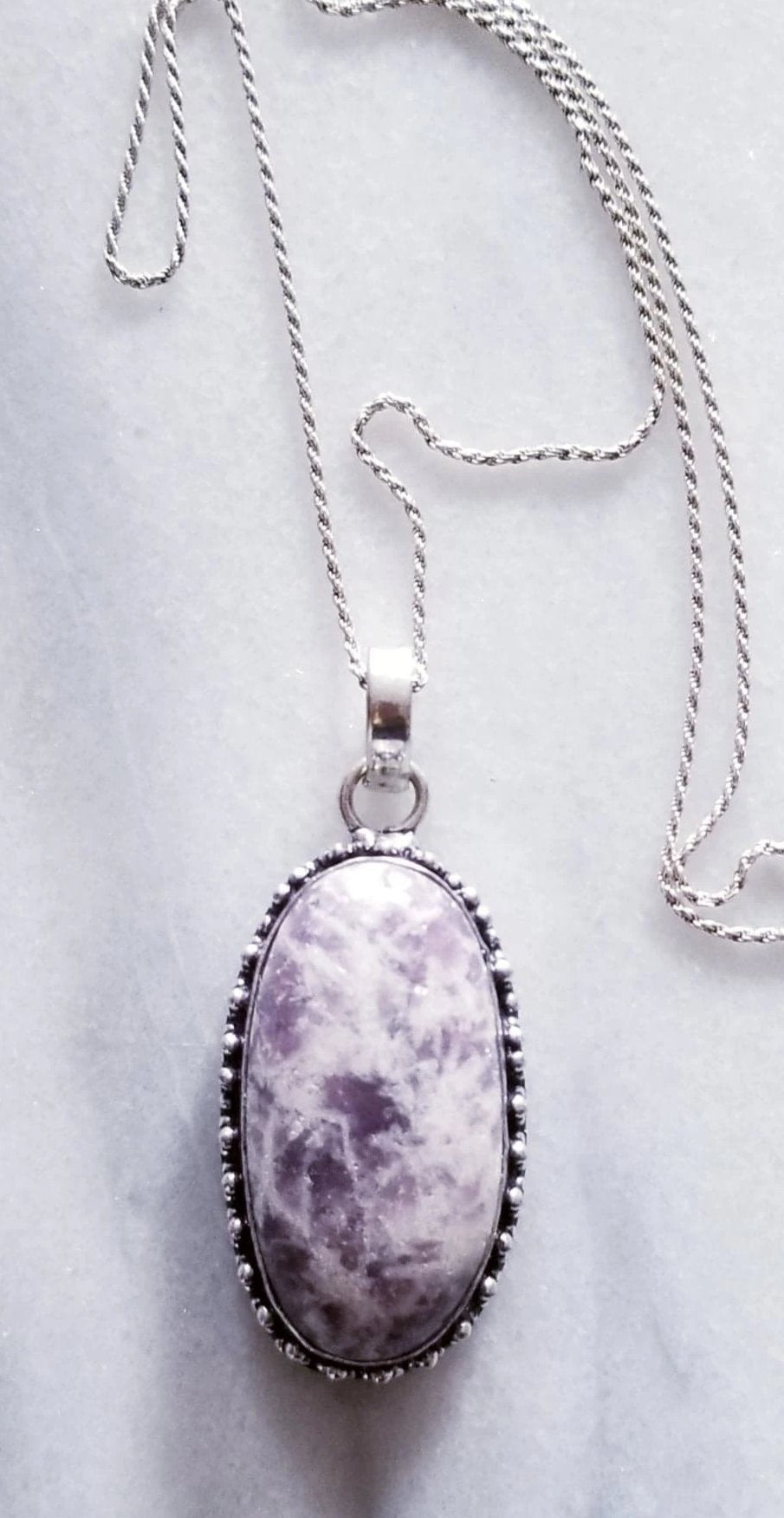 Lepidolite Necklace with Sterling Silver Chain