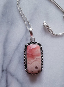 Rhodochrosite Necklace with Sterling Silver Chain