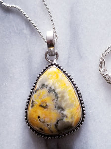 Bumble Bee Jasper Necklace with Sterling Silver Chain