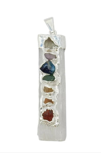 Selenite with  7 Chakra Crystal stone Accent Pendant