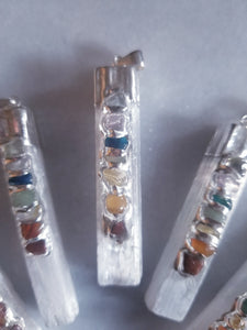 Selenite with  7 Chakra Crystal stone Accent Pendant