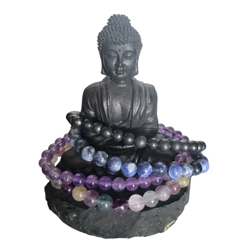 EMF Protection Crystal Bracelet Set – Shungite, Sodalite, Amethyst & Fluorite for Energy Shielding & Balance