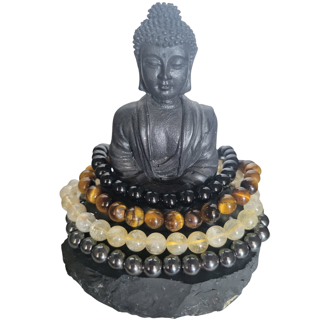 Empowered Protection Bracelet Set – Black Tourmaline, Hematite, Tiger’s Eye & Citrine for Strength, Grounding & Abundance