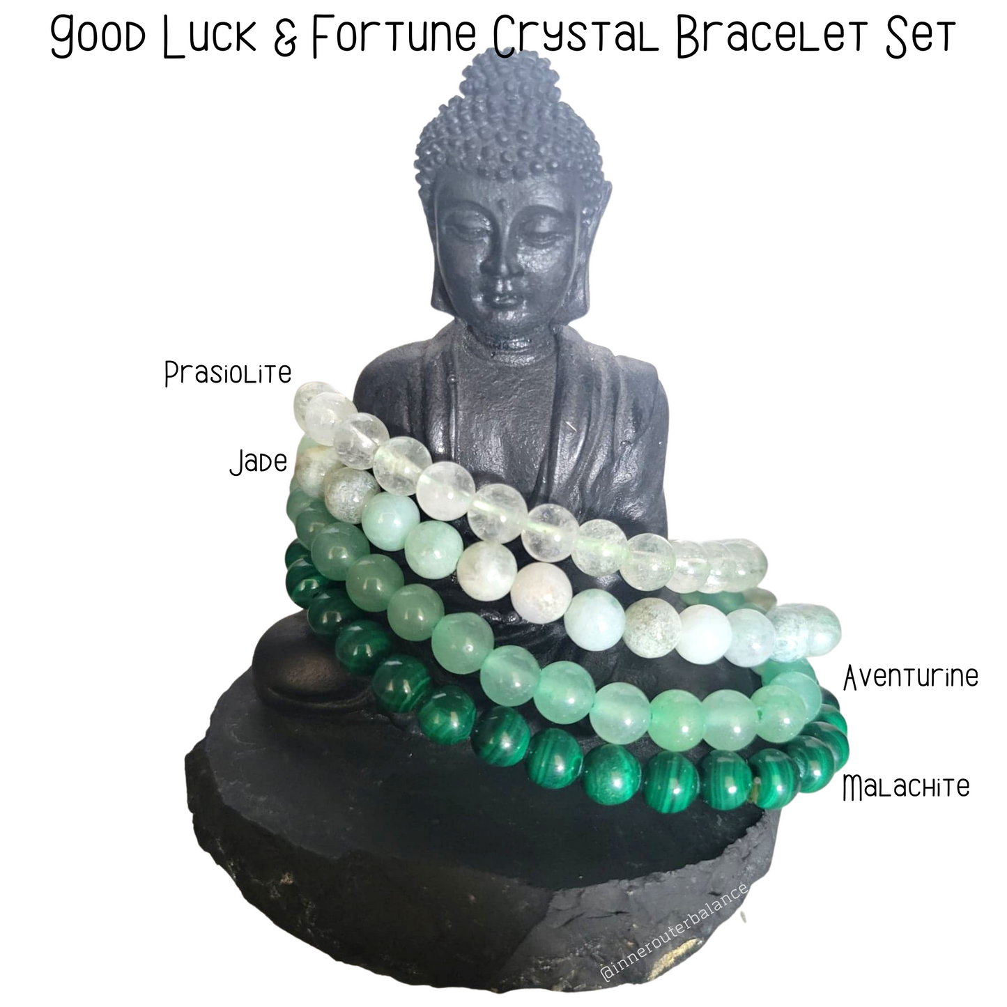 Good Luck & Good Fortune Crystal Bracelet Set – Malachite, Jade, Prasiolite & Aventurine for Prosperity & Abundance